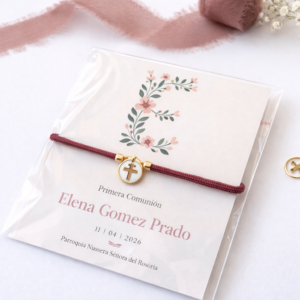 Tarjeta comunión con pulsera medalla cruz