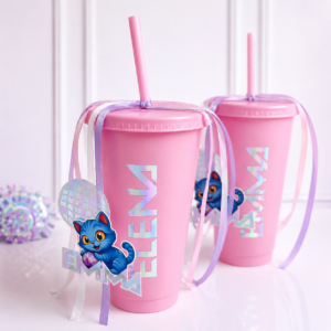 Vaso reutilizable rosa personalizado 24oz