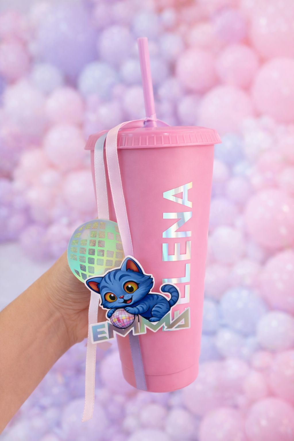 Vaso reutilizable rosa personalizado 24oz - Imagen 2